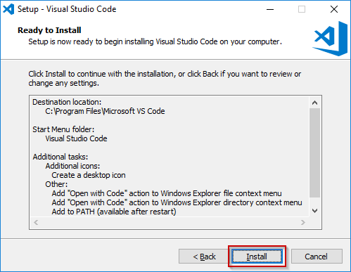 Visual Studio Code Windows Installation